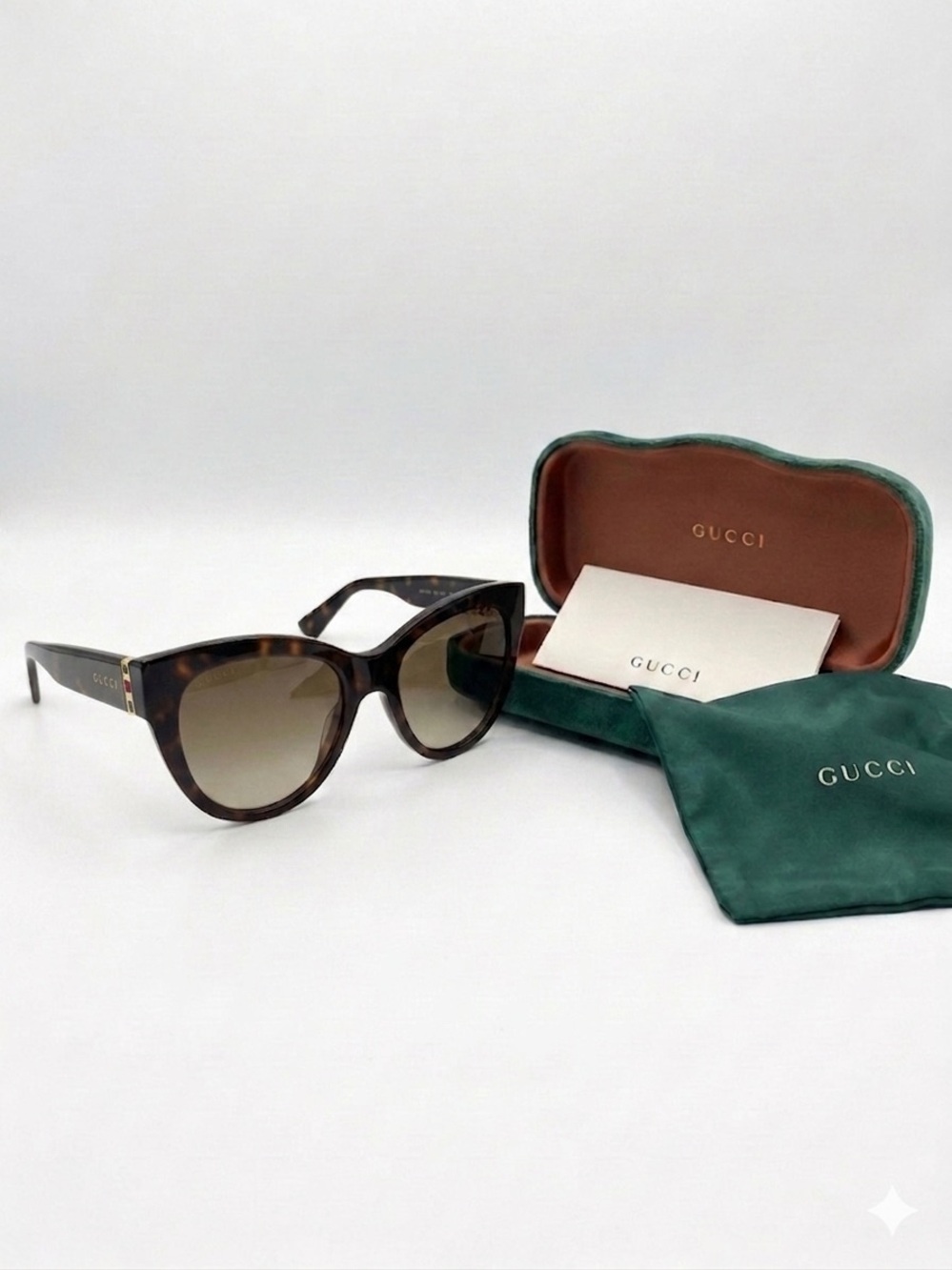 GUCCI GG0460S GG0460S Havana Tortoise Shell Cat Eye Sunglasses Web Stripe OS